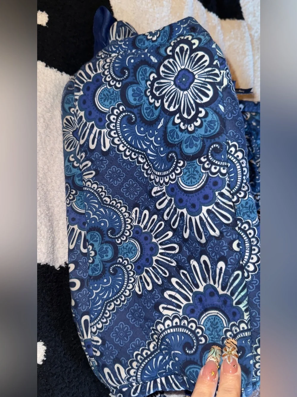 Vera Bradley Navy and Blue Floral Medallion Quilted Backpack Retired print